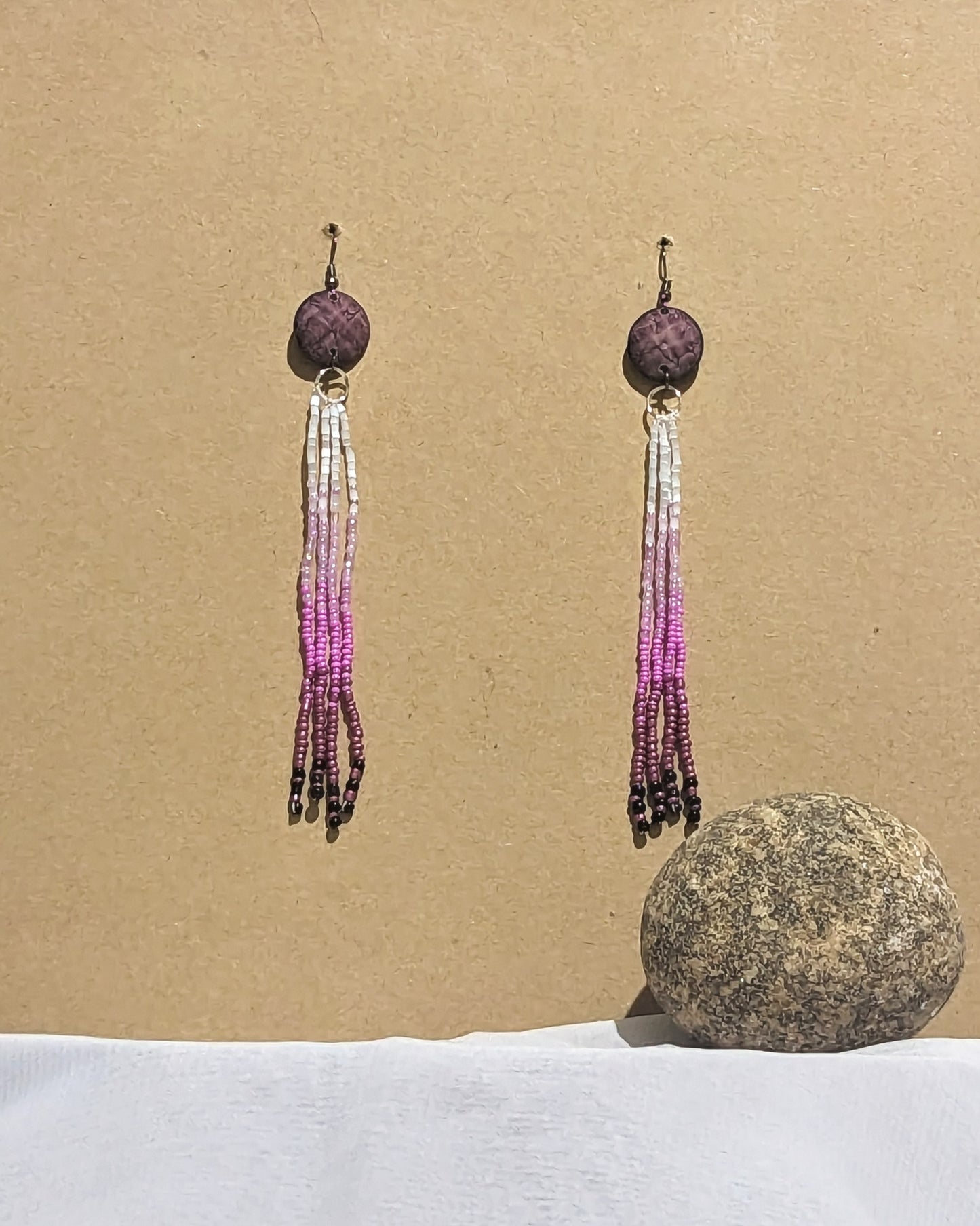Plum Beaded Fringe Earrings