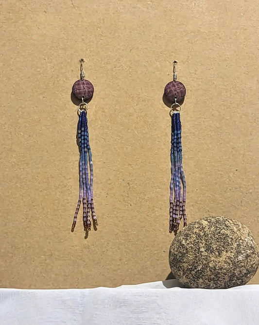 Lilac Dazzle Beaded Fringe Earrings
