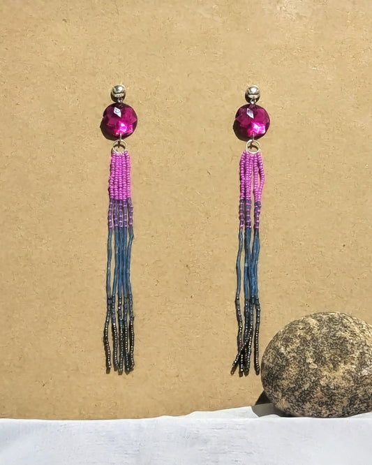 Blush Wave beaded Fringe Earrings