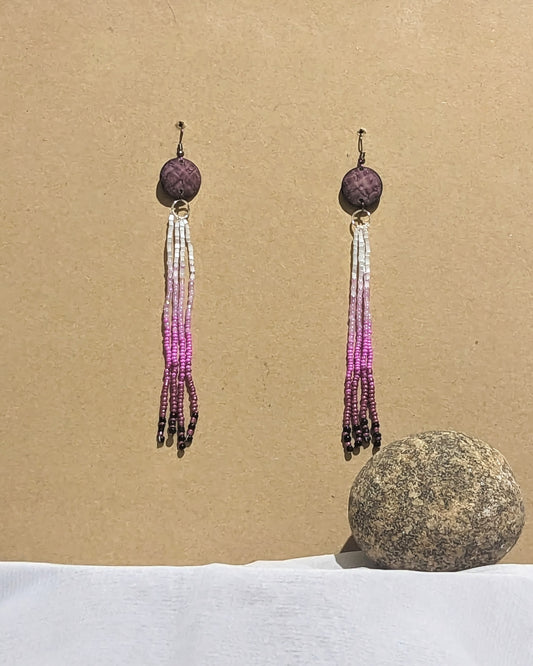 Plum Beaded Fringe Earrings