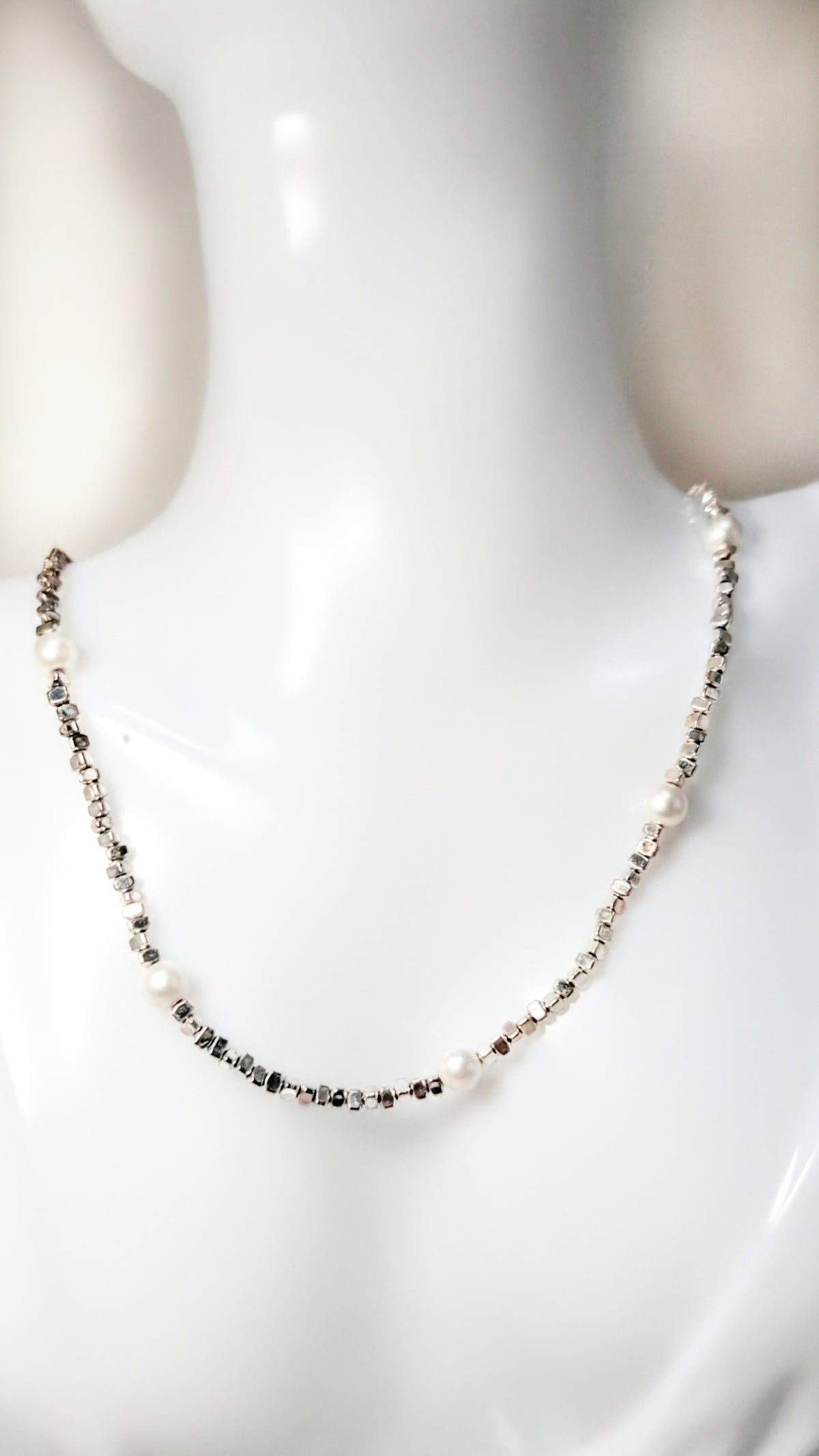 Silver Pearl Beaded Necklace