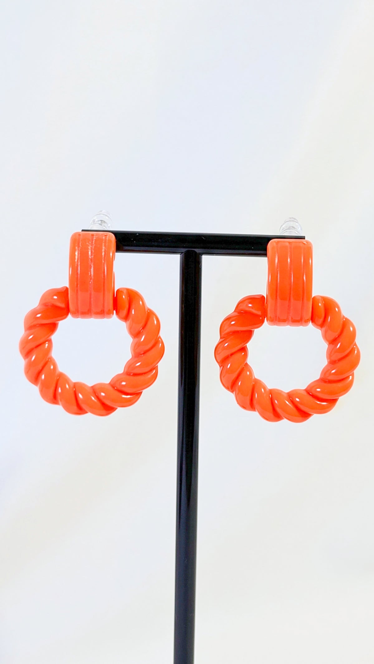 Neon Orange Woven Square Earrings