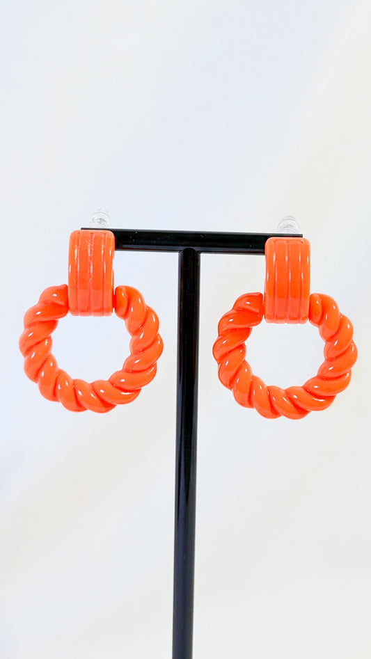 Neon Orange Woven Square Earrings