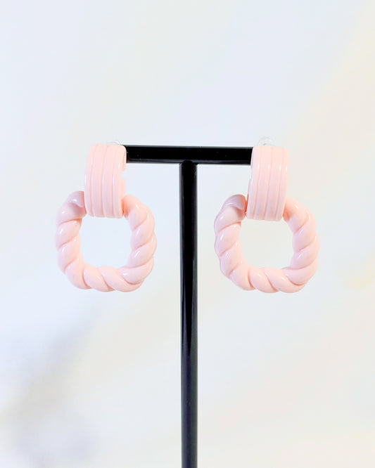 Baby Pink Woven Square Earrings