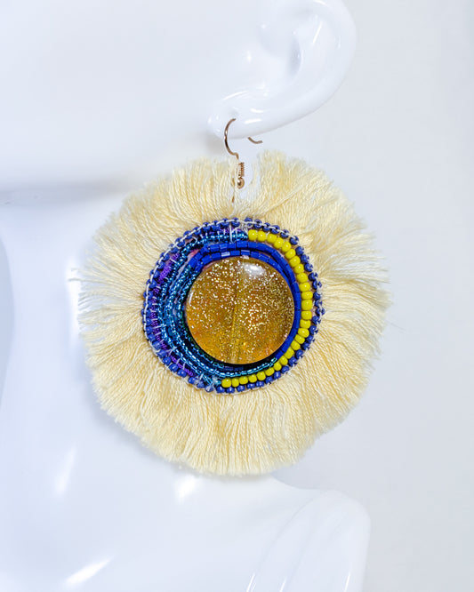 Daisy Beaded Tassel Earrings